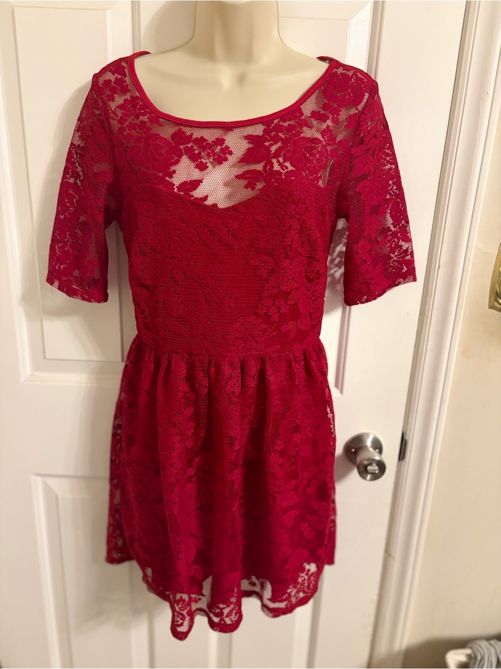 City Triangles Cherry Red Lace Bodice Dress